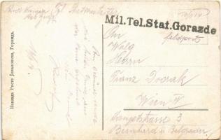 Gorazde, street view with soldiers, shop + "Mil. Tel. Stat. Gorazde" (EK)