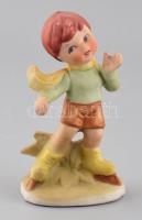 Korcsolyázó kisfiú, biszkvit porcelán figura, kézzel festett, jelzetlen, hibátlan, m: 10 cm