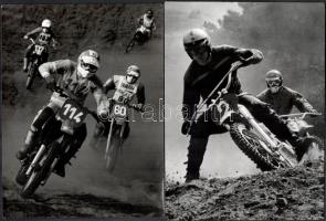 cca 1977 Gebhardt György (1910-1993) budapesti fotóművész hagyatékából 3 db vintage fotóművészeti alkotás, kettő aláírt, a harmadik jelzetlen (Motocross), 24x18 cm