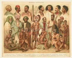 cca 1896 Afrikai népfajok, litográfia, Pallas Nagy Lexikona, Bp., Posner-ny., paszpartuban, javított, 22,5x28 cm