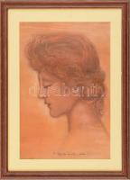 Fekete Sarolta (?-): Női portré, 2001. Pasztell, papír, jelzett, üvegezett fa keretben, 38,5×26,5 cm