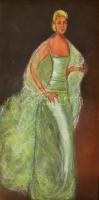 Fekete Sarolta (1941-): Hölgy báli ruhában. Pasztell, farost, jelzett. Kissé kopott üvegezett fa keretben, 42×22 cm