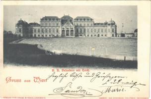 1900 Wien, Vienna, Bécs; K.K. Belvedere mit Teich / royal palace, lake