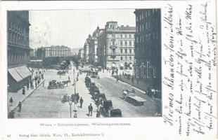 1900 Wien, Vienna, Bécs; Schottengasse, Währingerstrasse / street view, tram, horse-drawn carriages. Verlag Emil Storch 46.