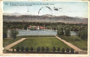 1928 Denver (Colorado), birdseye view city park from Museum, showing Mt. Evans in distance (wet damge)