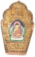 Buddhista miniatűr aranyozott dombornyomott keretben, kopásokkal, 17x11 cm