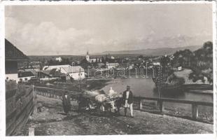 Maroshévíz, Toplita; látkép, ökrös szekér / street view, ox cart (lyuk / pinhole)