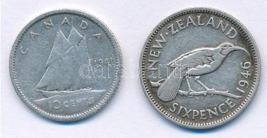 Kanada 1941. 10c Ag + Új-Zéland 1946. 6p Ag T:2,2-Canada 1941. 10 Dollar Ag + New Zealand 1946. 6 Pe...