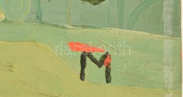 TM festmény: Lakóteleli látkép. Olaj, farost. 79×99 cm