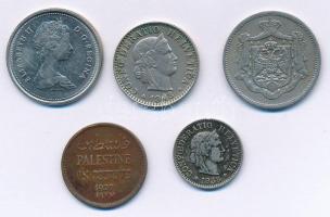 5db-os vegyes kanadai, svájci, palesztin, szerb fémpénz tétel, közte Palesztina 1927. 1m Br T:2-3 5pcs of mixed coins from Canada, Switzerland, Palestina, Serbia, with Palestina 1927. 1 Mil C:XF-F