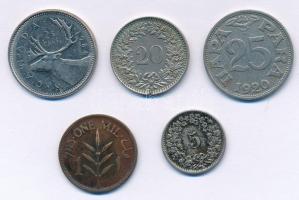 5db-os vegyes kanadai, svájci, palesztin, szerb fémpénz tétel, közte Palesztina 1927. 1m Br T:2-3
5...
