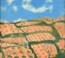 Batári László (1920-1997): Szőlőhegy. Olaj, vászon, jelzett. Kissé sérült fa keretben, 45×50,5 cm