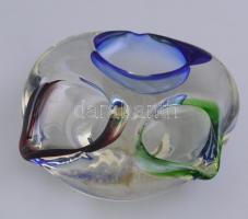 Üveg gyertyatartó, színezett, kisebb karcolásokkal, 14x4 cm