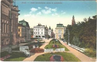 1915 Arad, Felső kereskedelmi iskola és park. Kerpel Izsó kiadása / trade school, park (EK)