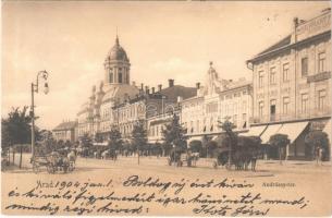 1904 Arad, Andrássy tér, Steigerwald A., Reinhart Fülöp bútorgyára, üzletek / square, furniture store, shops