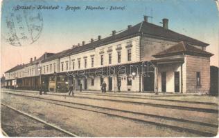 1915 Brassó, Kronstadt, Brasov; Pályaudvar, vasútállomás, vonat / Bahnhof / railway station, train (kopott sarkak / worn corners)