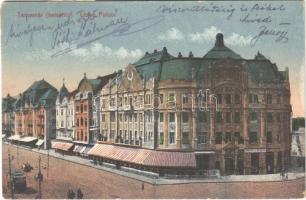 1923 Temesvár, Timisoara; Lloyd palota, üzletek, villamos / palace, shops, tram (EK)