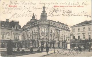 1913 Kolozsvár, Cluj; Mátyás király tér, New York palota, Schefer András, Tauffer Dezső, Schuster Emil üzlete / square, palace, shops (EK)