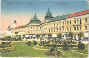 1918 Kolozsvár, Cluj; Mátyás király tér, Erdélyi Bank, üzletek / square, bank, shops (EK)