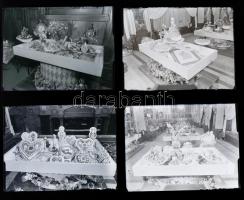 cca 1952 Kotnyek Antal (1921-1990) budapesti fotóriporter hagyatékából 16 db vintage üveglemez NEGATÍV, professzionális felvételek a cukrászverseny termékeiről, a kalocsai lakodalmas előkészületeiről, a vacsoráról, stb., 9x12 cm