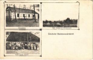 1918 Balatonendréd (Somogy), Olvasókör, Református templom környezete, Gróf Gyula üzlete és saját kiadása (EK)