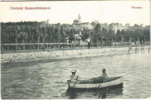 1907 Balatonföldvár, Földsánc, Balaton part, csónakázók. Gerendai Gyula kiadása