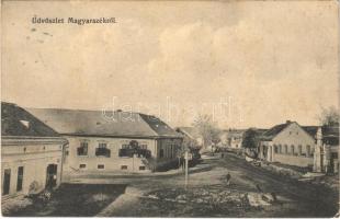 1913 Magyarszék, Fő utca, szobor, iskola