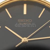 Seiko kvarc férfi karóra. Fekete számlapos, bőr szíjjal. elem nélkül. d: 32 mm