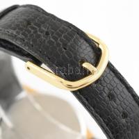 Seiko kvarc férfi karóra. Fekete számlapos, bőr szíjjal. elem nélkül. d: 32 mm