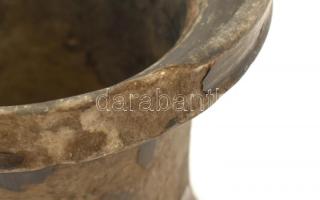 XVIII. századi kerámia mozsár, törő nélkül, megviselt állapotban, 12x13,5 cm