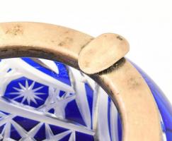 Ezüst (Ag) szélű kristály hamutál, jelzett, jó állapotban, d: 13 cm