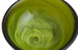 Zöld üveg tál. Anyagában színezett, formába öntött, hibátlan,. d: 24 cm