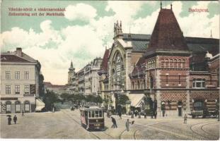 Budapest IX. Vámház körút, Vásárcsarnok, villamos, gyógyszertár, Nádor szálloda és kávéház, üzlet. D.K. Bp. 1906.-214.