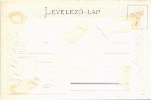 Budapest V. Országház, Parlament. Szecessziós dombornyomott képeslap magyar címerrel, Art Nouveau, E...