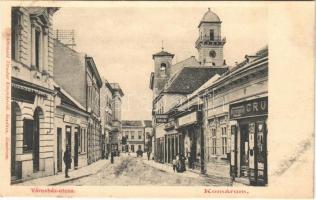 Komárom, Komárnó; Városház utca, Ziegler Albert, Koczor Gyula, Deutsch Károly üzlete. Schönwald Tivadar kiadása / street, shops