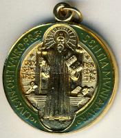 Modern vallásos érem "Szt. Benedek" aranyozott üveg- és zománcozott Br T:1
