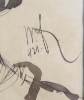 Olvashatatlan jelzéssel: Női portré, 1921. Tus, papír, üvegezett keretben. 16x19,5 cm