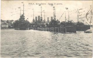 1910 Pola, Kriegshafen / Porto di guerra / Austro-Hungarian Navy, K.u.K. Kriegsmarine, naval base with battleships in Pula. G. Fano, Pola 1909-10. 52.