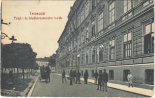 Temesvár, Timisoara; Polgári és felsőkereskedelmi iskola, katonák. W.L. Bp. 2041. Gerő Manó kiadása / school, soldiers (EK)