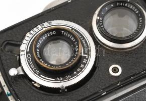 cca 1938-1947 Rolleicord Ia Model 3 fényképezőgép Zeiss Triotar 4,5/7,5 cm és Heidosmat Anastigmat 4...