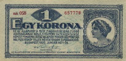 1920. 1K(2x) egymásutáni sorszámokkal T:I-