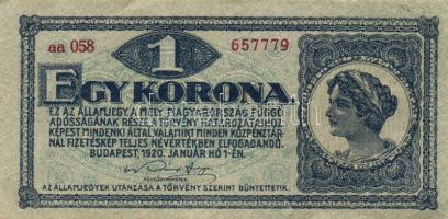 1920. 1K(2x) egymásutáni sorszámokkal T:I-