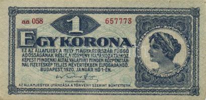 1920. 1K(4x) egymásutáni sorszámokkal T:I-