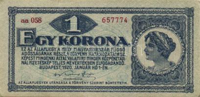 1920. 1K(4x) egymásutáni sorszámokkal T:I-