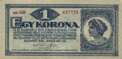 1920. 1K(4x) egymásutáni sorszámokkal T:I-