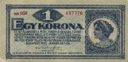 1920. 1K(4x) egymásutáni sorszámokkal T:I-