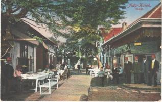 1913 Ada Kaleh, Bazár, török üzletek és kávézó, katonák / Turkish bazaar, shops and cafe, soldiers (EK)