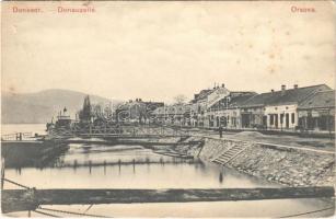 1915 Orsova, Dunasor, rakpart, kikötő, Ozanic szálloda / Donauzeile / Danube riverside, quay, port, hotel + S.M. SCHIFF WAAG K.U.K. KRIEGSMARINE hajóposta (Rb)