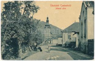 1910 Csetnek, Stítnik; Jolsvai utca, templom. W.L. Bp. 5999. / street, church (fa)