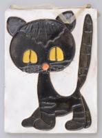Macskás kerámia falikép, akasztóval, kézzel festett, mázas, 8x11 cm